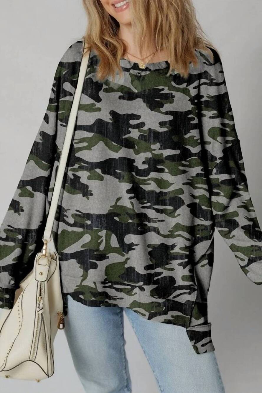 NEW T & C  APPAREL retro camo sweatshirt in dark gray/green